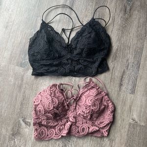 Black and Rose/Pink Lace Bralettes